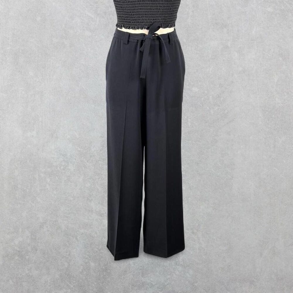 Ann Taylor LOFT Petite Dark Navy Wide Leg Tie Waist Trousers